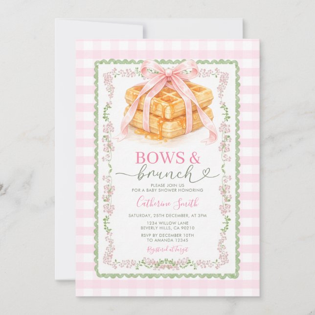 Invitation Bows & Brunch Baby Shower Waffle Gingham Rose (Devant)