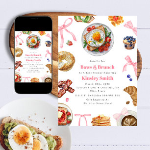 Invitation Bows + Brunch Girl Baby shower rose Petit déjeuner