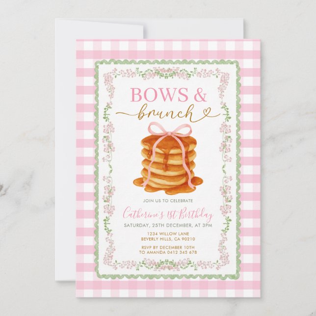 Invitation Bows & Brunch Pancake Rose Anniversaire Grandmille (Devant)