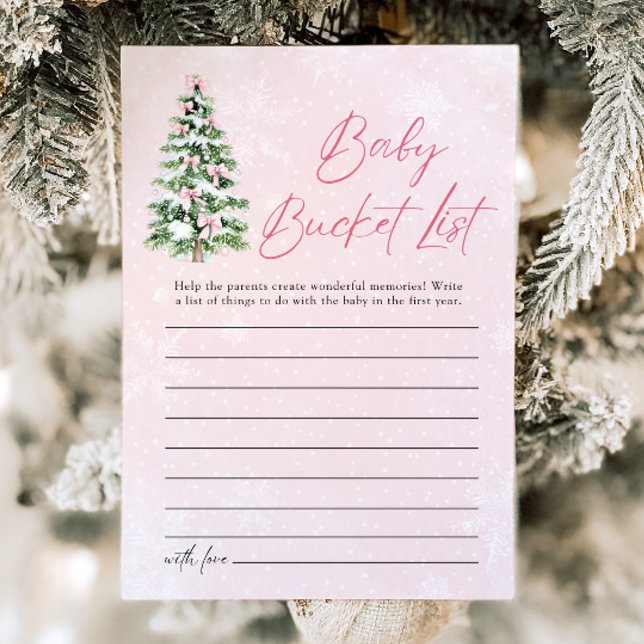 Invitation Bows Christmas Baby Bucket List Baby shower Jeu (Pink Bows Christmas Baby Bucket List Baby Shower Game)