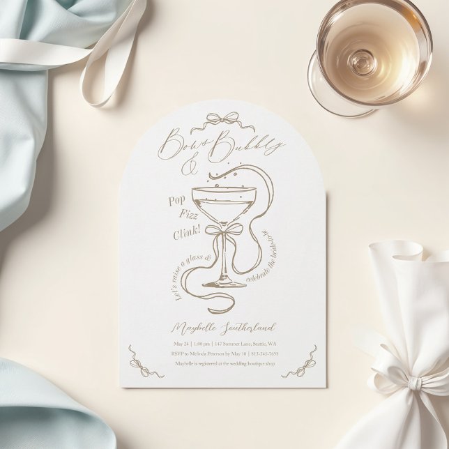 Invitation Bows dessinés Bubbly Cocktail Fête des mariées Arc (Handdrawn Bows Bubbly Cocktail Bridal Shower Arch Invitation)