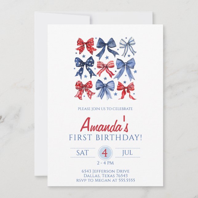 Invitation  Bows fourth of July birthday (Devant)