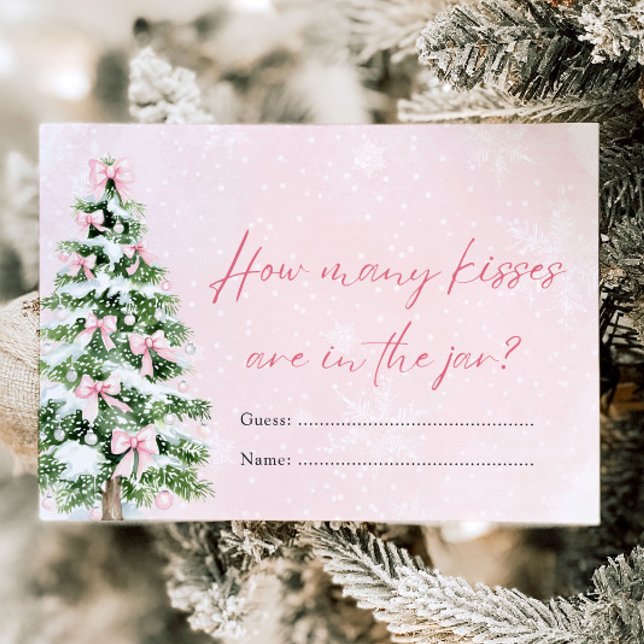Invitation Bows Noël Combien de baisers Baby shower jeu (Pink Bows Christmas How Many Kisses Baby Shower Game)