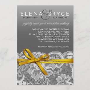 Invitation Bows ruban et Mariage de dentelle jaune gris