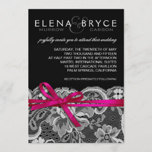 Invitation Bows Ruban & Mariage en dentelle noir fuschia