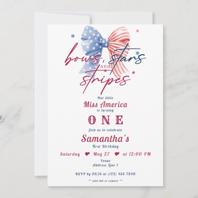 Invitation Bows Stars and Stripes Miss America Girthday (Devant)