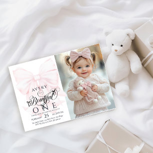 Invitation Bowtiful One 1st Birthday Bow Girls Photo