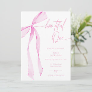 Invitation Bowtiful One Aquarelle Pink 1er Anniversaire