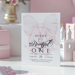 Invitation Bowtiful Un 1er Anniversaire Pink Bow Girls