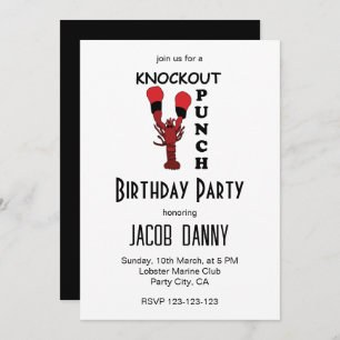 Invitation Boxe de homard Knockout Punch fête d'anniversaire