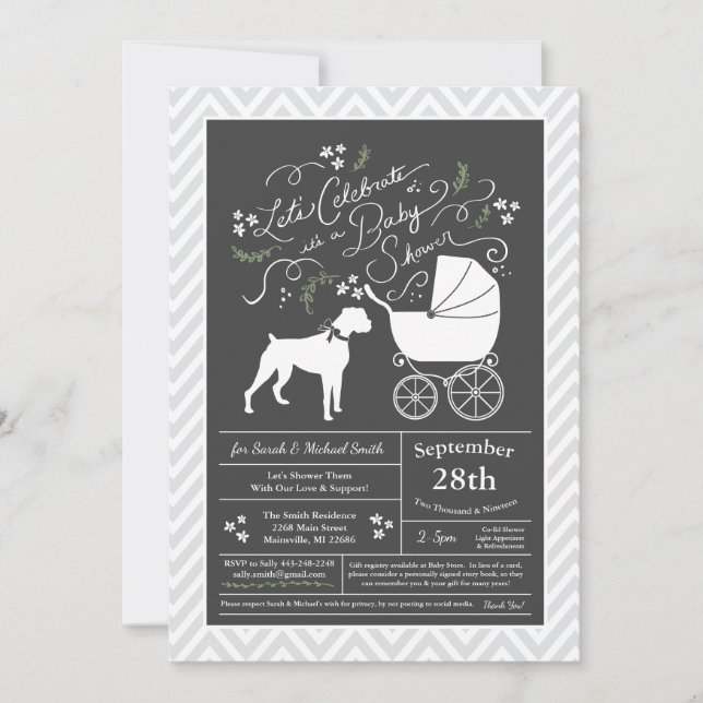 Invitation Boxer Chien Baby shower genre neutre (Devant)