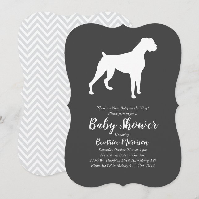 Invitation Boxer Chien Baby shower genre neutre (Devant / Derrière)