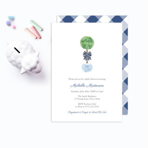 Invitation Boxwood classique Baby shower garçon bleu foncé et