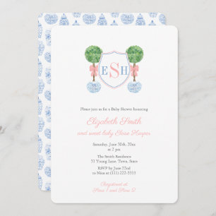 Invitation Boxwood Monogramme Ginger Jar Fille Baby shower Pa