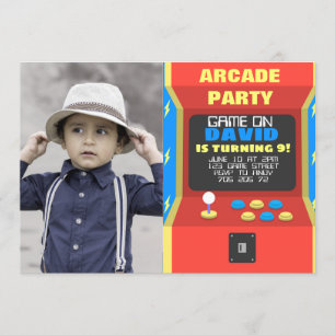 Invitation Boy Arcade Party Jeu rétro Anniversaire avec photo