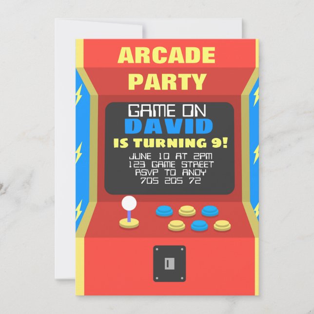 Invitation Boy Arcade Party Retro Jeu Anniversaire (Devant)