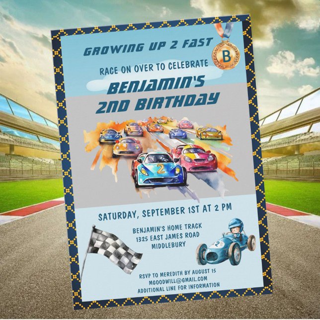 Invitation *Boy Auto Car Racing Theme 2nd Birthday Party (Créateur téléchargé)