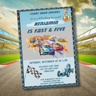 Invitation Boy Auto Voiture Racing Thème 5ème Anniversaire