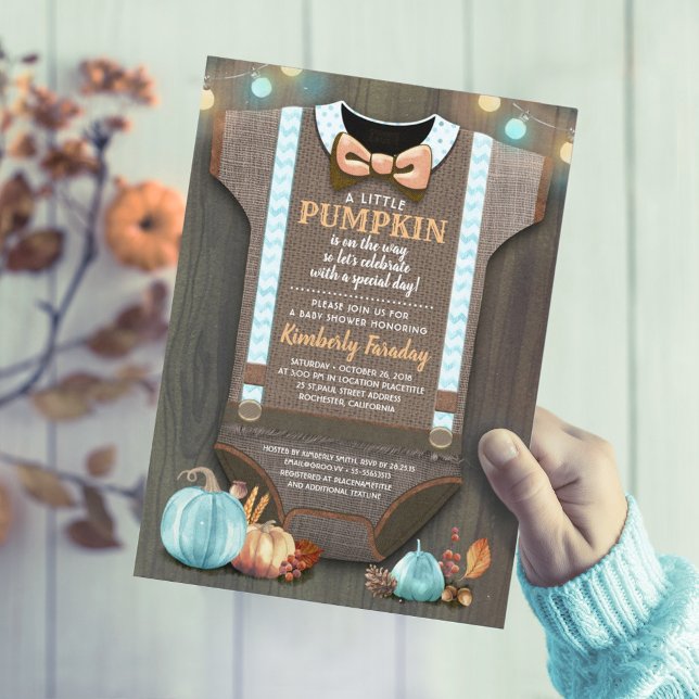 Invitation Boy Baby Shower (Orange and Blue Rustic Fall Baby Shower Invitations)