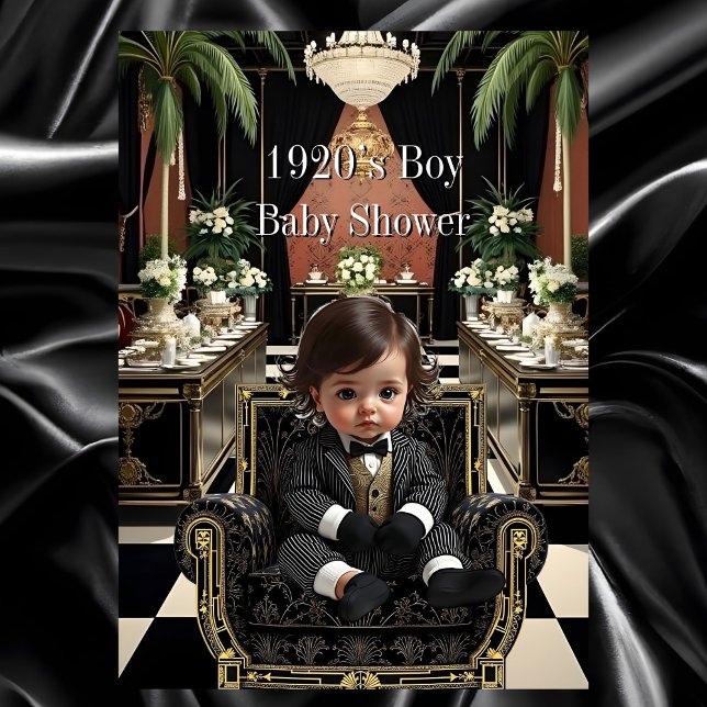 Invitation Boy Baby Shower 1920s Art deco Room black gold (Créateur téléchargé)