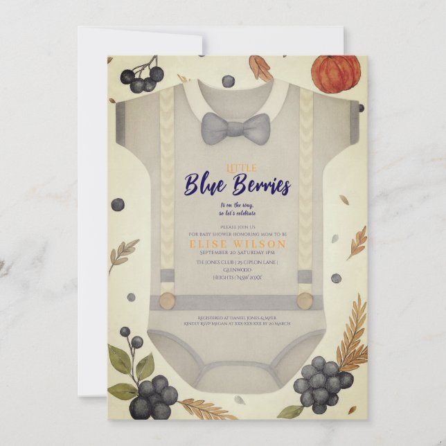 Invitation Boy baby shower autum chute burlap bodysuit invita (Devant)