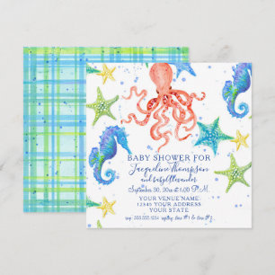 Invitation Boy Baby shower Beach Starfish Octopus Seahorse
