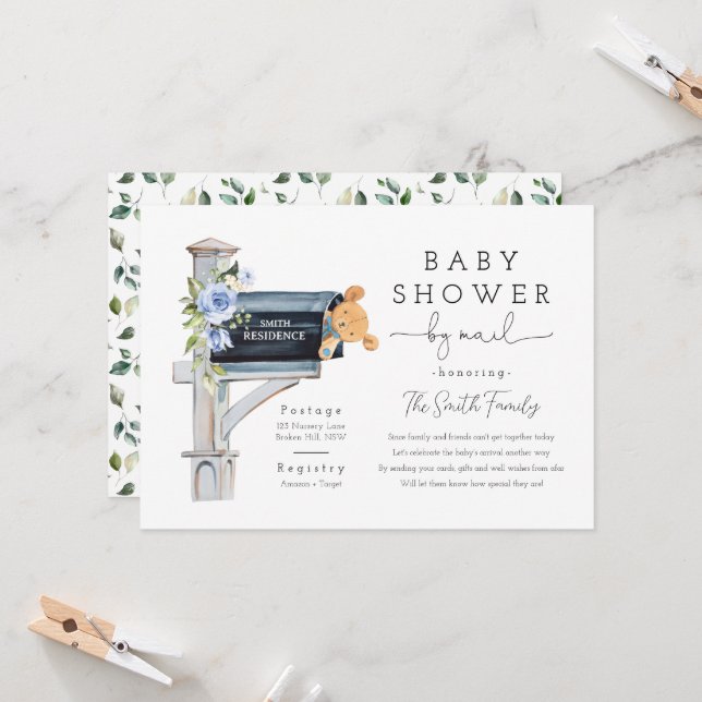 Invitation Boy Baby Shower by Mail, Baby Shower Long Distance (Devant/Arrière en situation)