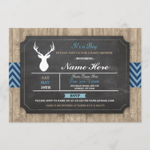 Invitation Boy Baby shower Chalk Rustic Antler Stag Invitatio