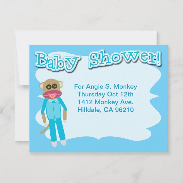 Invitation Boy Baby shower Cute Sockmonkey Art (Devant)