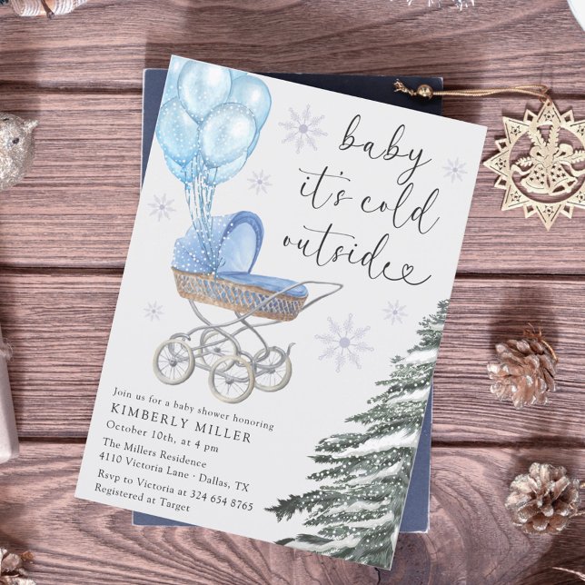 Invitation Boy Baby Shower Its Cold Outside Blue (Créateur téléchargé)