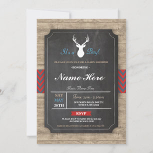 Invitation Boy Baby shower Wood Rustic Antler Stag