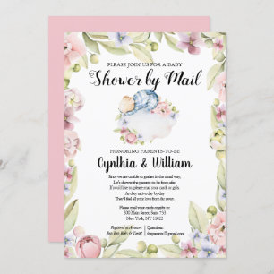 Invitation Boy Bear Elegant Floral Greenery Douche par Mail