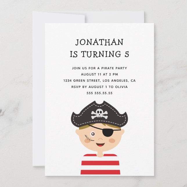 Invitation Boy Birthday Party. Pirate Adventure Treasure Hunt (Devant)