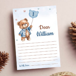 Invitation Boy Blue Bear Birthday Time Capsule Message Card