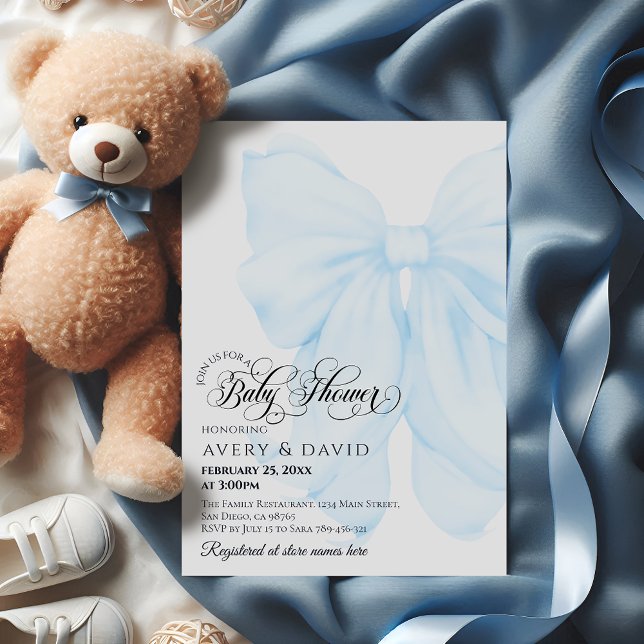 Invitation Boy Blue Bow Moderne Baby shower élégant (Créateur téléchargé)
