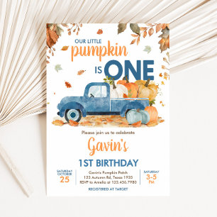 Invitation Boy Blue Citrouille Camion Automne Anniversaire