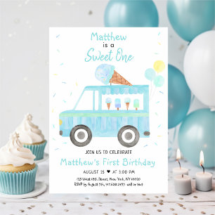Invitation Boy Blue Ice Cream Camion Sweet Un Anniversaire