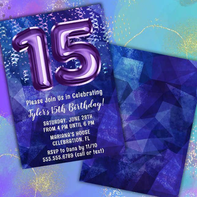 Invitation Boy Blue Purple 15e anniversaire (Créateur téléchargé)