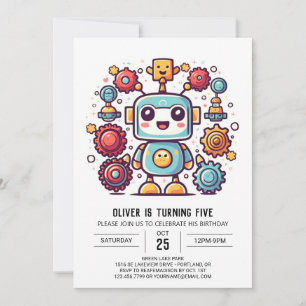 Invitation Boy Boho Antique Robot Anniversaire
