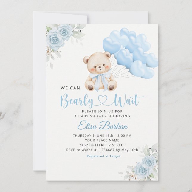 Invitation Boy Boho Teddy Bear We Can Bearly Wait Baby Shower (Devant)