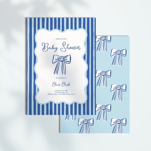 Invitation Boy Bow Invitation, Blue Hand Drawn Baby Shower (Créateur téléchargé)