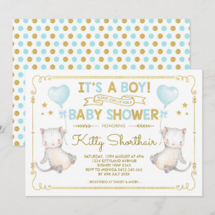 Invitation Boy Cat Baby shower Kitten Amoureux des chats Blue