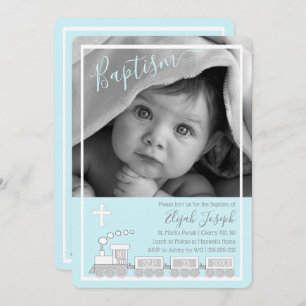 Invitation Boy Choo Choo Christening Baptême Photo