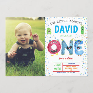 Invitation Boy Cute Little Monster Premier anniversaire avec 