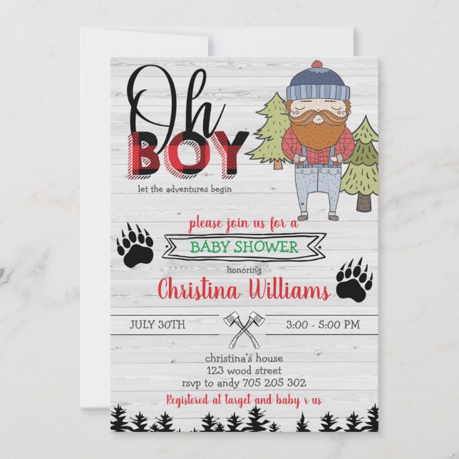 Invitation Boy de Lumberjack Flannel Buffalo Plaid Baby showe (Devant)