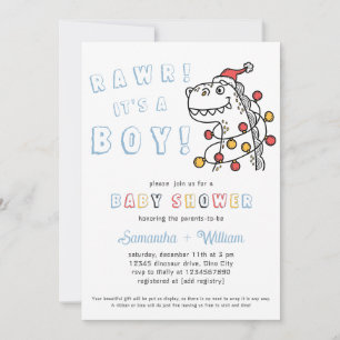 Invitation Boy Dinosaur Baby shower de Noël hivernal