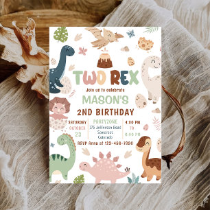 Invitation Boy Dinosaur Deux Rex 2e fête d'anniversaire