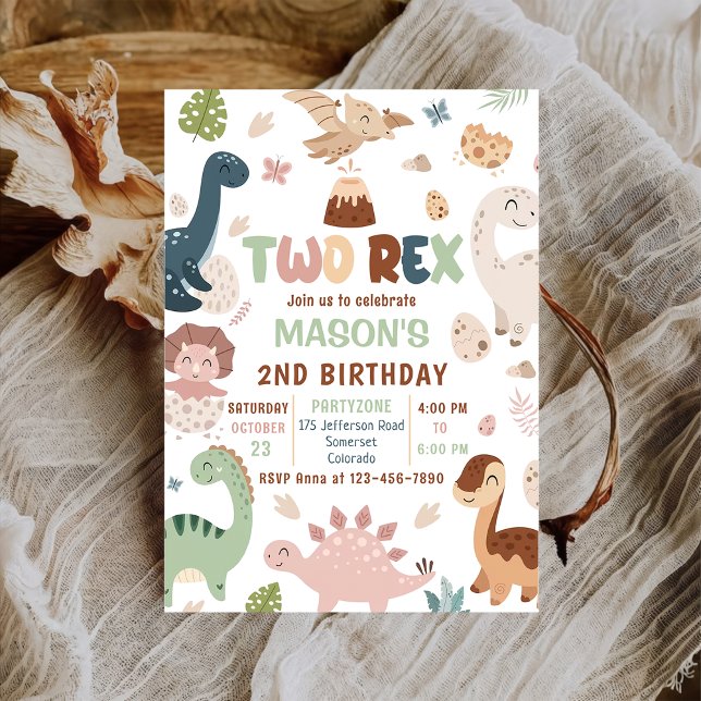 Invitation Boy Dinosaur Deux Rex 2e fête d'anniversaire (Créateur téléchargé)