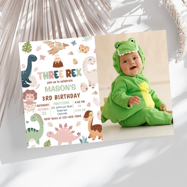 Invitation Boy Dinosaur Trois Rex 3ème Anniversaire Photo (Créateur téléchargé)