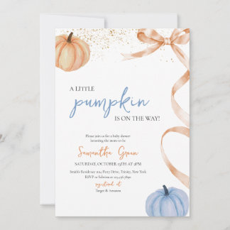 Invitation Boy Fall Rustic Bow Citrouille Baby shower